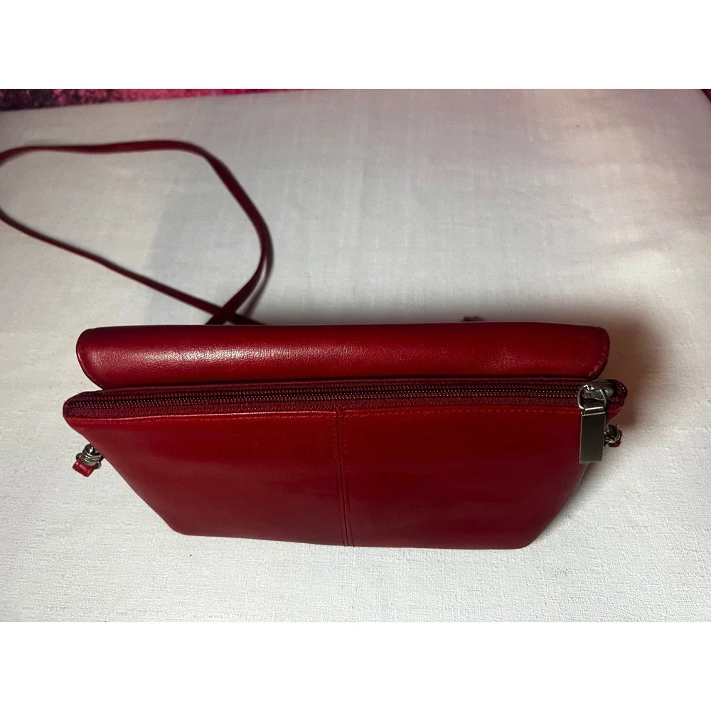 90s Y2K HOBO Red Leather Crossbody Bag Minimalist Small Shoulder Purse Zip